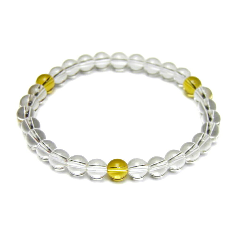 【6mmシンプル3´sブレスレット】 シトリン&水晶 天然石 パワーストーン 数珠 / インペリアルオーラ おしゃれ かわいい オシャレ 可愛い プレゼント ギ...