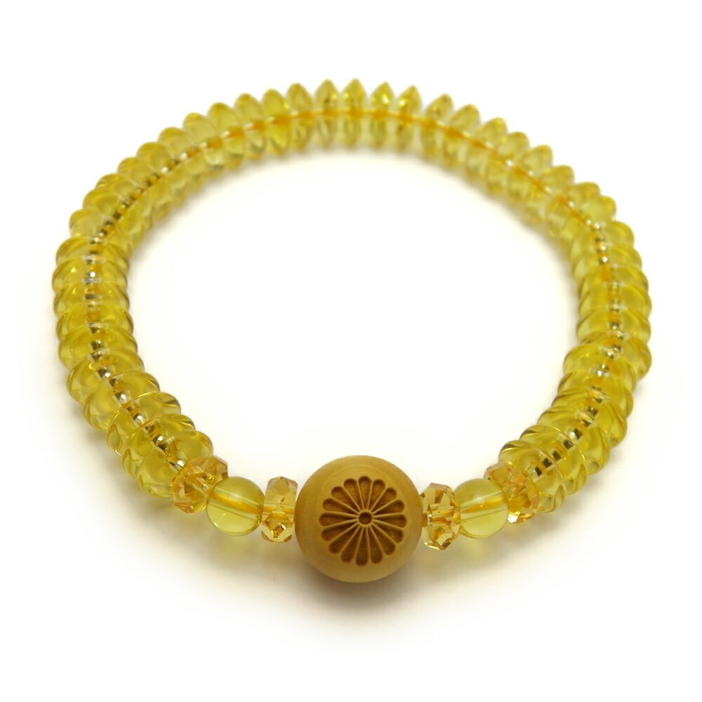 柘植玉 菊紋 彫刻ビーズ 12mm シトリンボタン型 ブレスレット 天然石 パワーストーン お試し ポイント消化 プチギフト 転勤 退職 お礼 母の日 父の日 ...