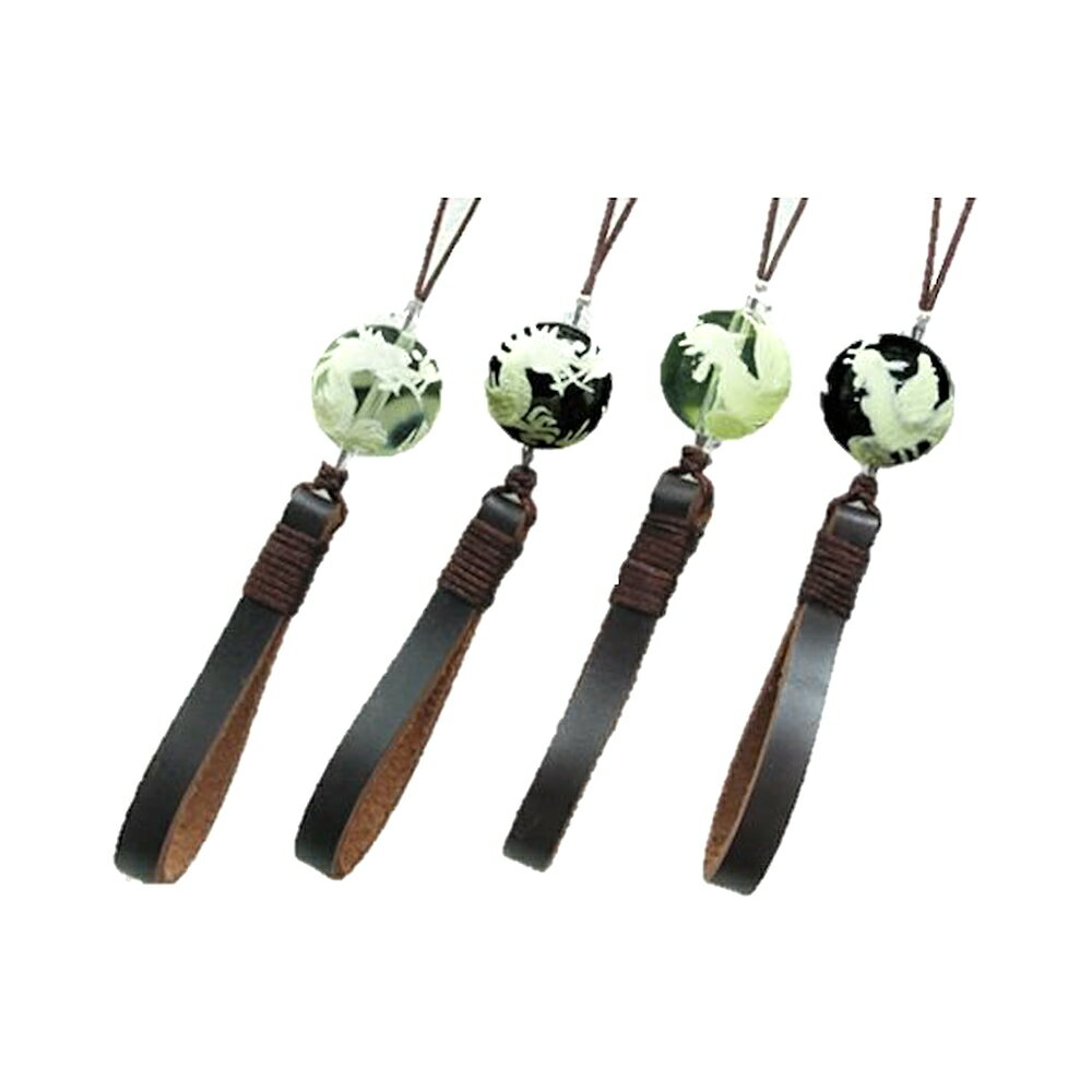 携帯ストラップ 革紐 龍・鳳凰夜光14mm 天然石 パワーストーン プチギフト 転勤 退職 お礼 母の日 敬老の日 クリスマス ギフト / インペリアルオーラ ...