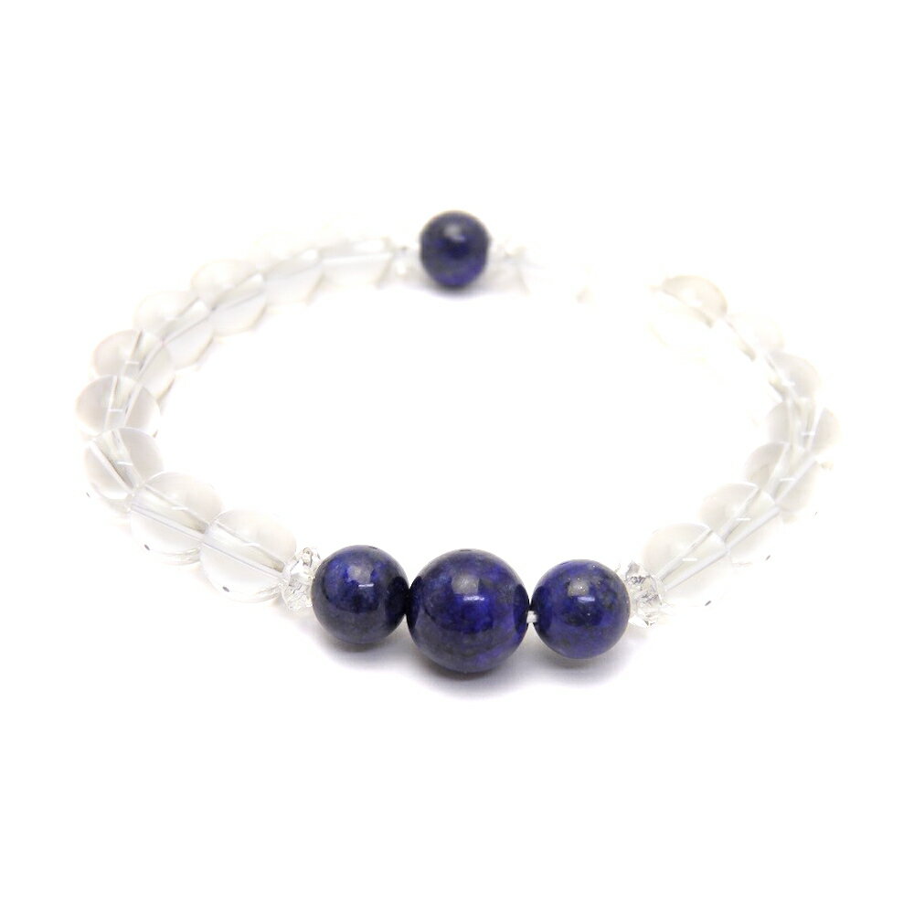 ■商品の内容 パワーストーン 誕生石 ブレスレット 9月 ラピスラズリ 数珠 ブレスレット 天然石 パワーストーン 【ラピスラズリ】9月の誕生石ラピスラズリ古代、この石に出会った人々はラピスラズリの他に類のない深いブルーを見て、特別な存在の象徴として神聖視してきました。天空を意味するこの石は、精神性の高い「聖なる石」として占いや儀式に用いられていました。危険を回避する力をもち、人生で最良の判断が出来るよう知恵をかしてくれるといわれています。天然石のため、商品によって表情や色味が異なる場合がございます。ご了承下さい。 ■素材 素　材：ラピスラズリ、水晶、シリコンゴムサイズ：内径/約17cm、ラピスラズリ8mm×3pcs・10mm×1pce、水晶8mm×18pcs 商品概要：天然石 インペリアルオーラでは、国内・海外で買い付けした天然石、パワーストーンのブレスレットやペンデュラムなどを販売しております。自分用、創作用、制作用、手作り、ハンドメイドなどに便利な単体での販売から、おしゃれ、かわいい、シンプルで普段使いにも使えるアクセサリー、ファッション小物、メンズ(男性用)、レディース(女性用)、インテリアのアクセント、プレゼントやギフト、プチギフト、母の日、父の日、敬老の日、お誕生日、クリスマスプレゼントなど、ちょっとしたプレゼントにもぴったりなアイテムを取り揃えています。この機会に、ぜひお買い物をお楽しみください。