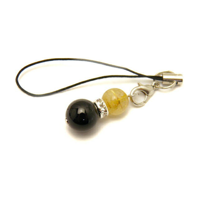 モリオン(黒水晶)&ルチルクォーツ ひょうたんストラップ 天然石の携帯ストラップ・スマートフォンストラップ パワーストーン / インペリアルオーラ おしゃれ か...