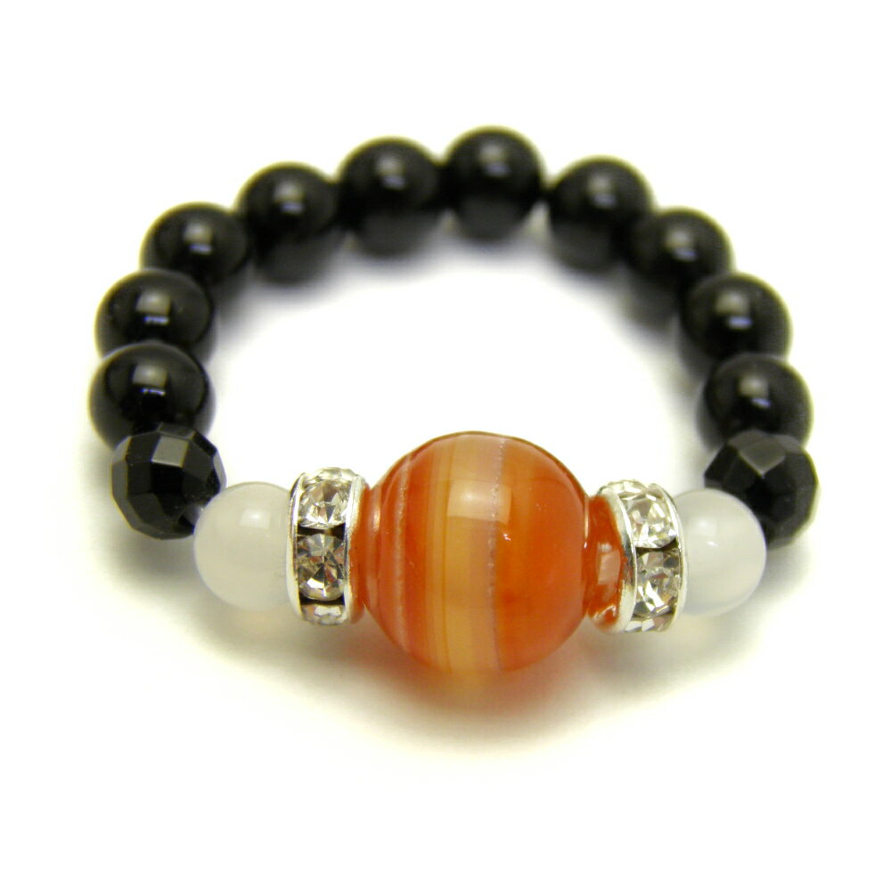 【リング/指輪】 誕生石ビーズ 8月「サードオニキス」 風水 天然石 パワーストーン プチギフト 転勤 退職 お礼 母の日 敬老の日 クリスマス ギフト / イ...