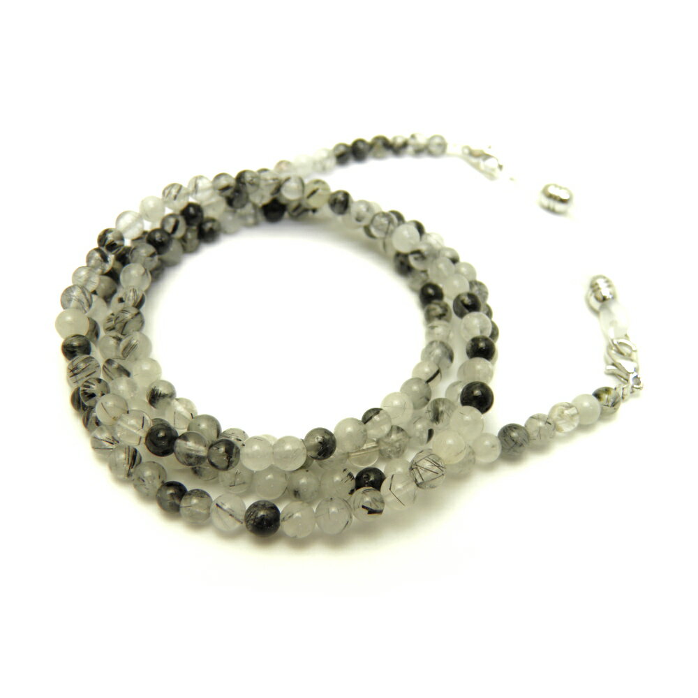 天然石 ブラックルチルクォーツ(2A) 4mm玉 丸玉 メガネチェーン パワーストーン 置き忘れ防止 めがねホルダー メガネストラップ 眼鏡コード 父の日 母の...