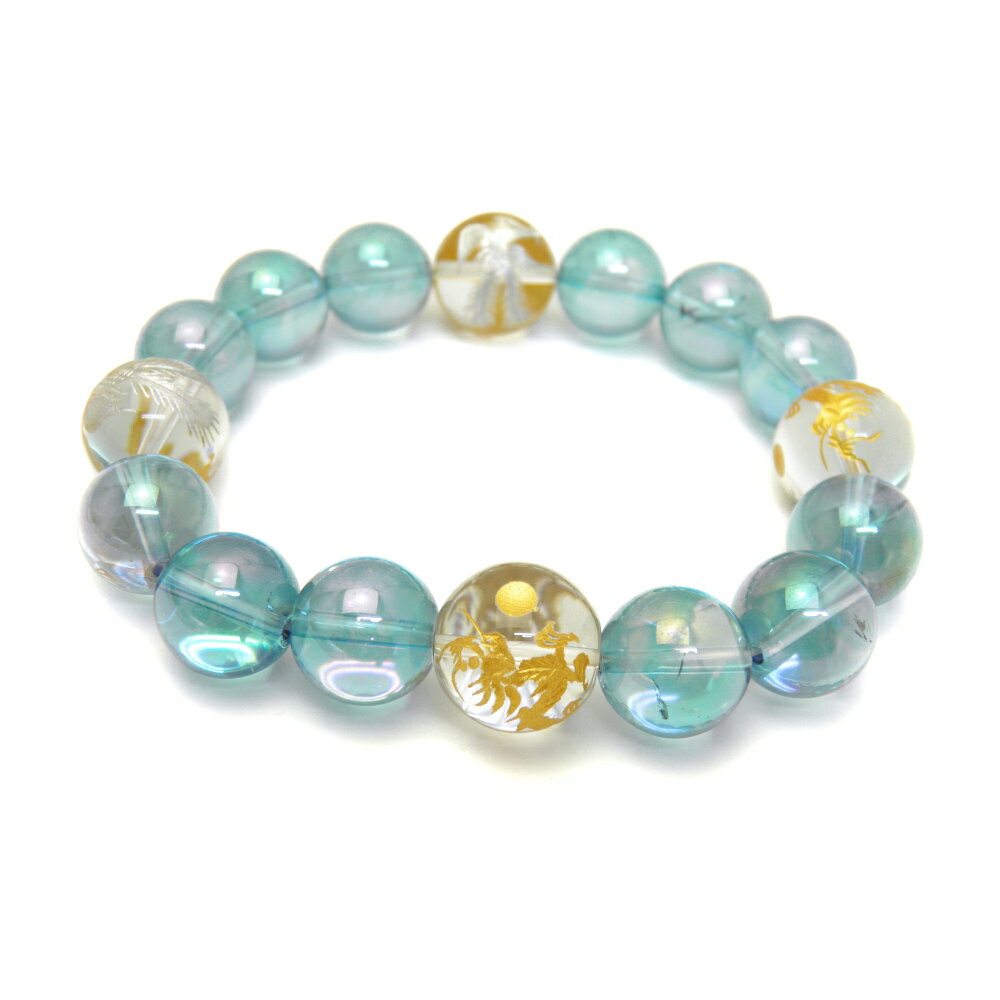 龍鳳凰 水晶 (龍)金&(鳳凰)銀 彫刻 16mm アクアオーラ ブレスレット 天然石 パワーストーン / インペリアルオーラ おしゃれ かわいい オシャレ 可...