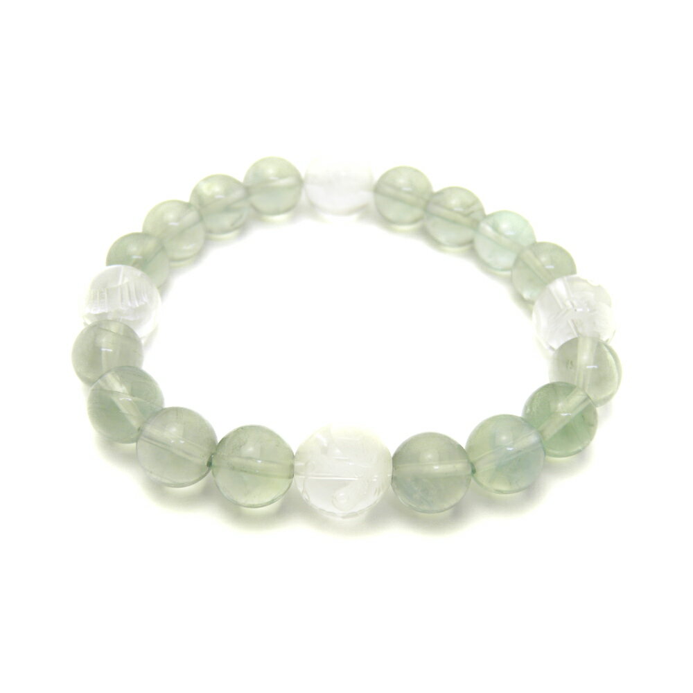 高級四神獣シリーズ 四神獣ブレスレット 水晶彫り 12mm玉 青龍・朱雀・白虎・玄武 グリーンフローライト 天然石 風水 パワーストーン プチギフト 転勤 退職...