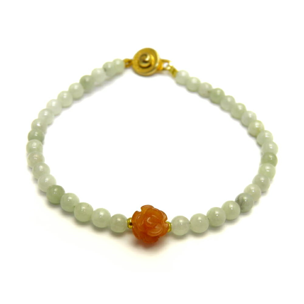 高品質【ブレスレット】翡翠 (ミャンマー) (約4mm) カーネリアン薔薇 (ニューホック付) 天然石 風水 パワーストーン / インペリアルオーラ おしゃれ ...