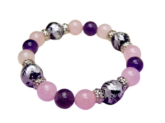 アメジスト銀龍彫りとローズクォーツのブレスレット パワーストーン・天然石のブレスレット プチギフト 転勤 退職 お礼 母の日 敬老の日 クリスマス ギフト / ...