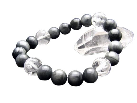 高級四神獣シリーズ 四神獣ブレスレット 水晶彫り 12mm玉 青龍・朱雀・白虎・玄武 イーグルアイ 天然石 風水 パワーストーン / インペリアルオーラ おしゃ...