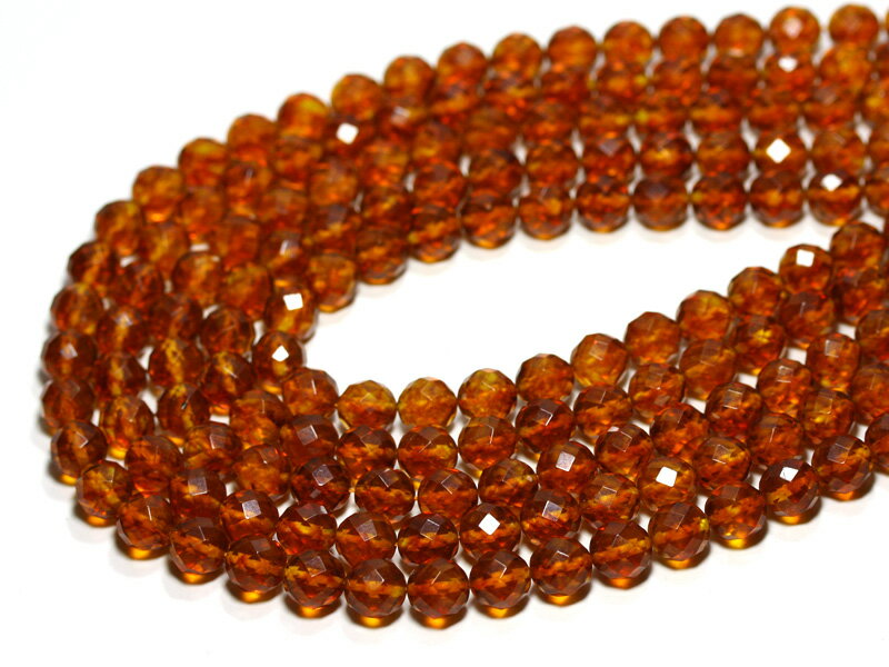 【カットビーズ】天然琥珀 (アンバー) 64面カット 8mm 1連売り ロシア産 パワーストーン / インペリアルオーラ おしゃれ かわいい オシャレ 可愛い ...