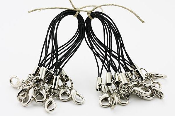 ストラップ紐 10本セット 黒 銀色金具 製作 パーツ