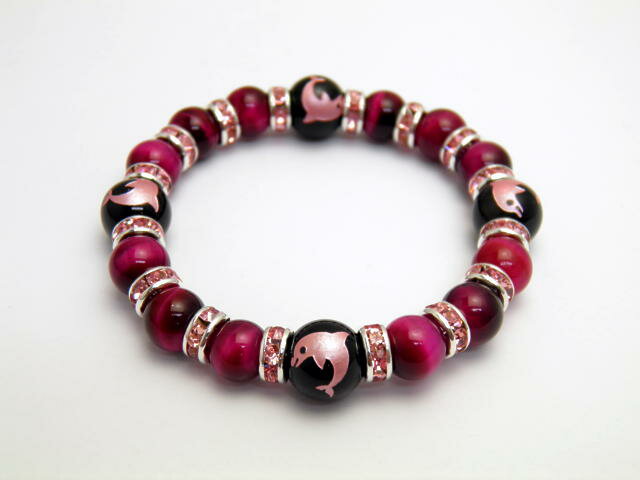 オニキス 10mm ピンク イルカ ピンクタイガーアイ ブレスレット 天然石 パワーストーン / インペリアルオーラ おしゃれ かわいい オシャレ 可愛い プレゼント ギフト 贈り物