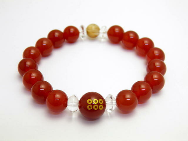 真田幸村の家紋（真田六文銭）12mm (金) レッドメノウ 戦国武将 レッドメノウ ブレスレット パワーストーン / インペリアルオーラ おしゃれ かわいい オシャレ 可愛い プレゼント ギフト 贈り物