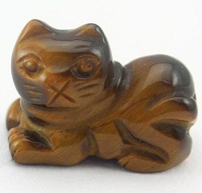 ミニ彫り物 伏せ豆猫 タイガーアイ 金運 天然石 パワーストーン プチギフト 転勤 退職 お礼 母の日 敬老の日 クリスマス ギフト / インペリアルオーラ お...