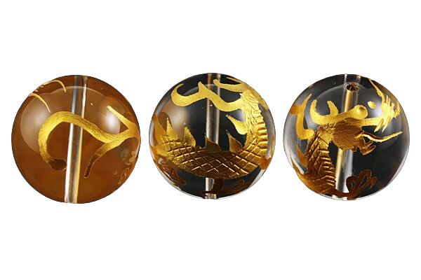 彫刻ビーズ 水晶20mm 金彫り 青龍 【彫刻 一粒売りビーズ】 天然石 パワーストーン / インペリアルオーラ おしゃれ かわいい オシャレ 可愛い プレゼント ギフト 贈り物
