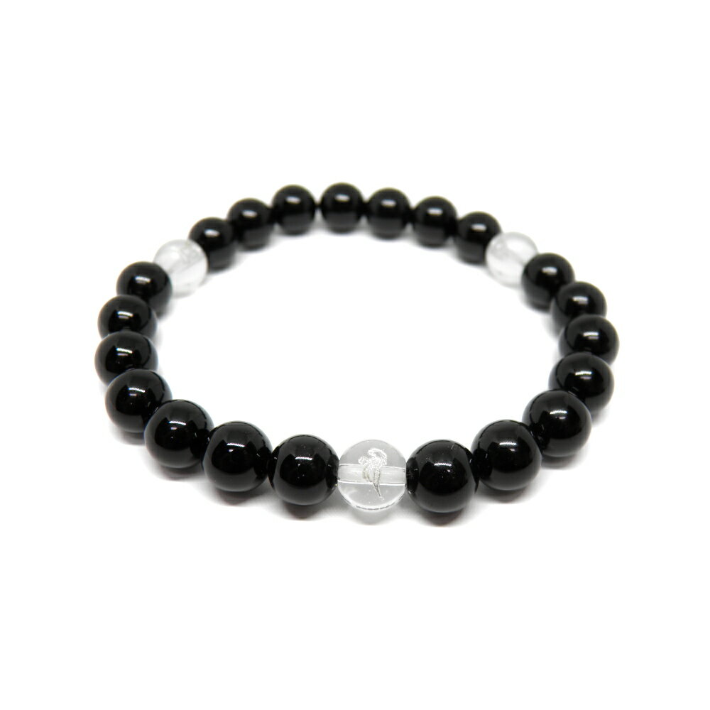 梵字 銀彫り 三尊ブレスレット【8mm_Simple_3´sブレスレット】三面 水晶(マ・ソ・ベイ) オニキスベース 数珠 風水 パワーストーン / インペリア...