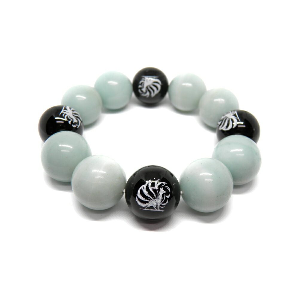 九尾の狐 オニキス 白彫り アマゾナイト 20mm ブレスレット 彫刻ビーズ・彫りビーズ 天然石 パワーストーン / インペリアルオーラ おしゃれ かわいい オシャレ 可愛い プレゼント ギフト 贈り物