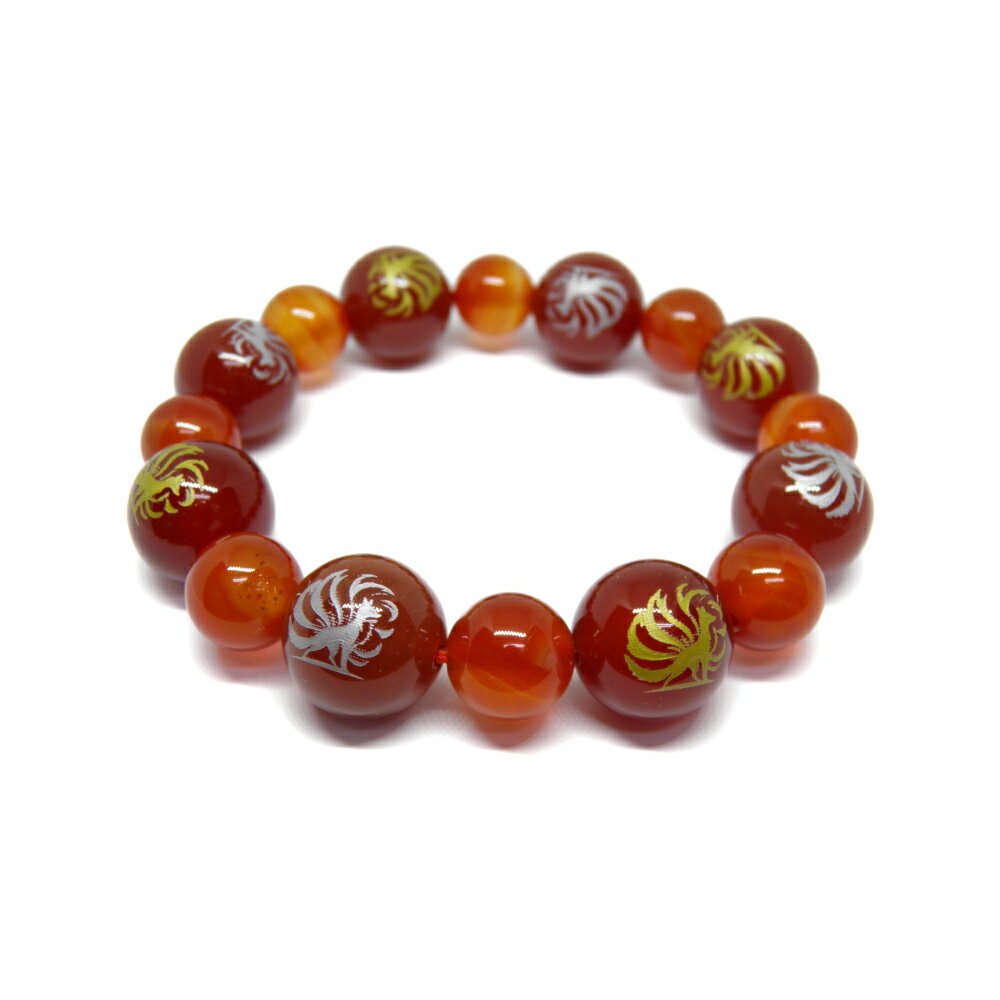 九尾の狐 レッドメノウ 金彫り 銀彫り 16mm ブレスレット 彫刻ビーズ・彫りビーズ 天然石 パワーストーン / インペリアルオーラ おしゃれ かわいい オシャレ 可愛い プレゼント ギフト 贈り物