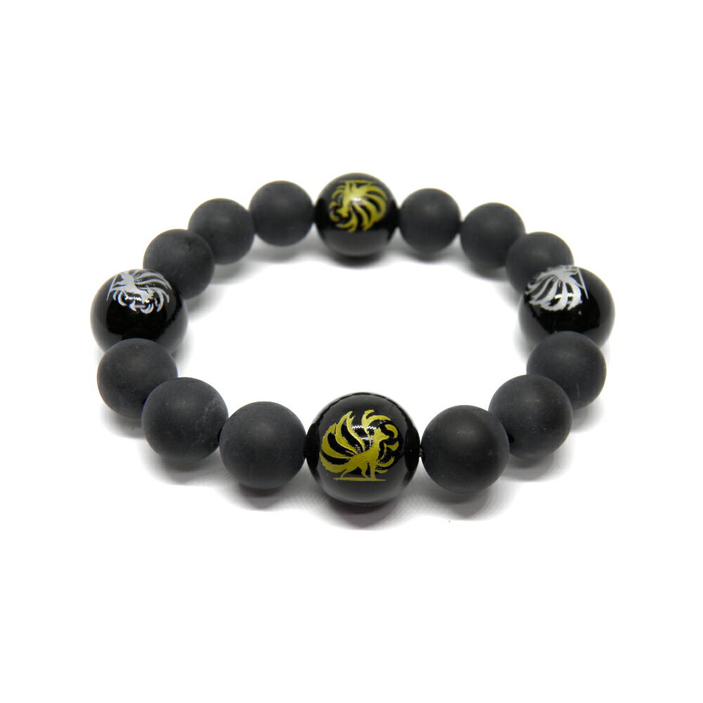 九尾の狐 オニキス 金彫り 銀彫り 16mm フロストオニキス ブレスレット 彫刻ビーズ・彫りビーズ 天然石 パワーストーン / インペリアルオーラ おしゃれ かわいい オシャレ 可愛い プレゼント ギフト 贈り物