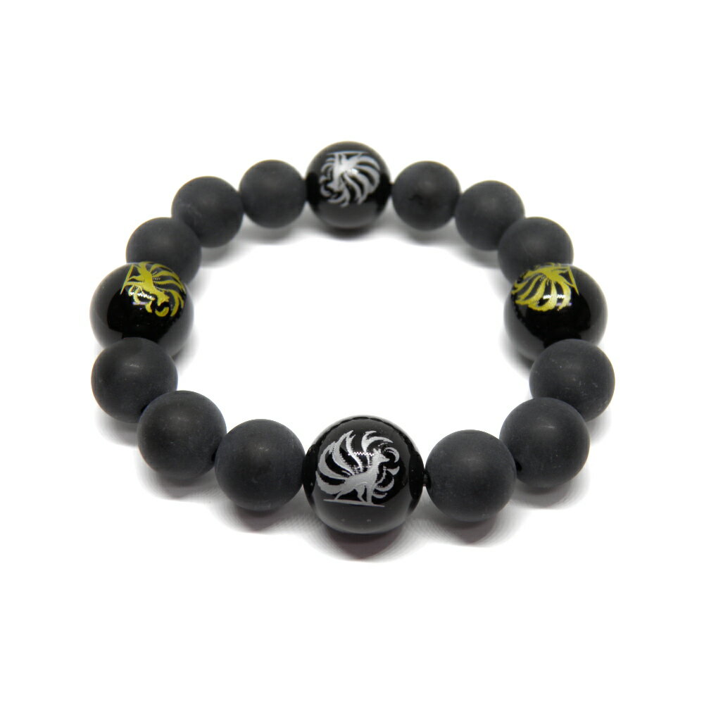 九尾の狐 オニキス 金彫り 銀彫り 16mm フロストオニキス ブレスレット 彫刻ビーズ・彫りビーズ 天然石 パワーストーン / インペリアルオーラ おしゃれ かわいい オシャレ 可愛い プレゼント ギフト 贈り物