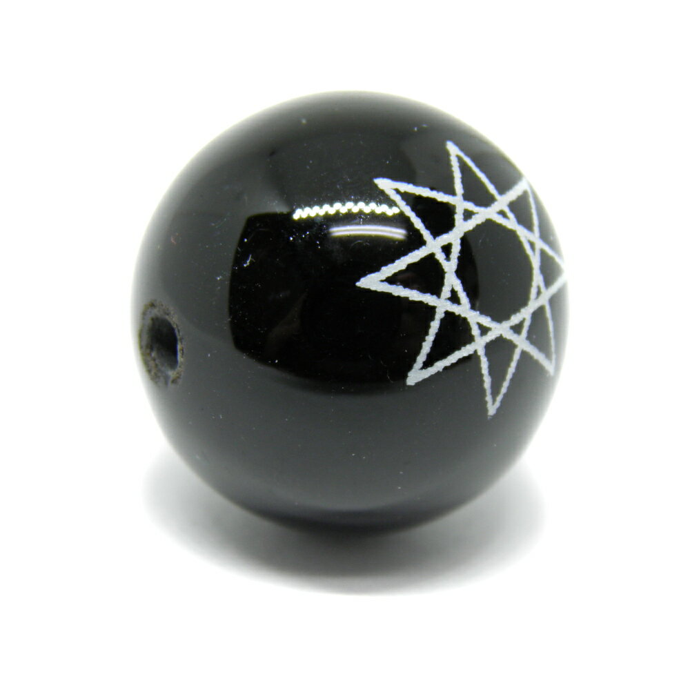 オニキス 白彫り 大粒 八芒星 ビーズ 20mm玉ビーズ 横穴 一粒売り パワーストーン / インペリアルオーラ おしゃれ かわいい オシャレ 可愛い プレゼント ギフト 贈り物