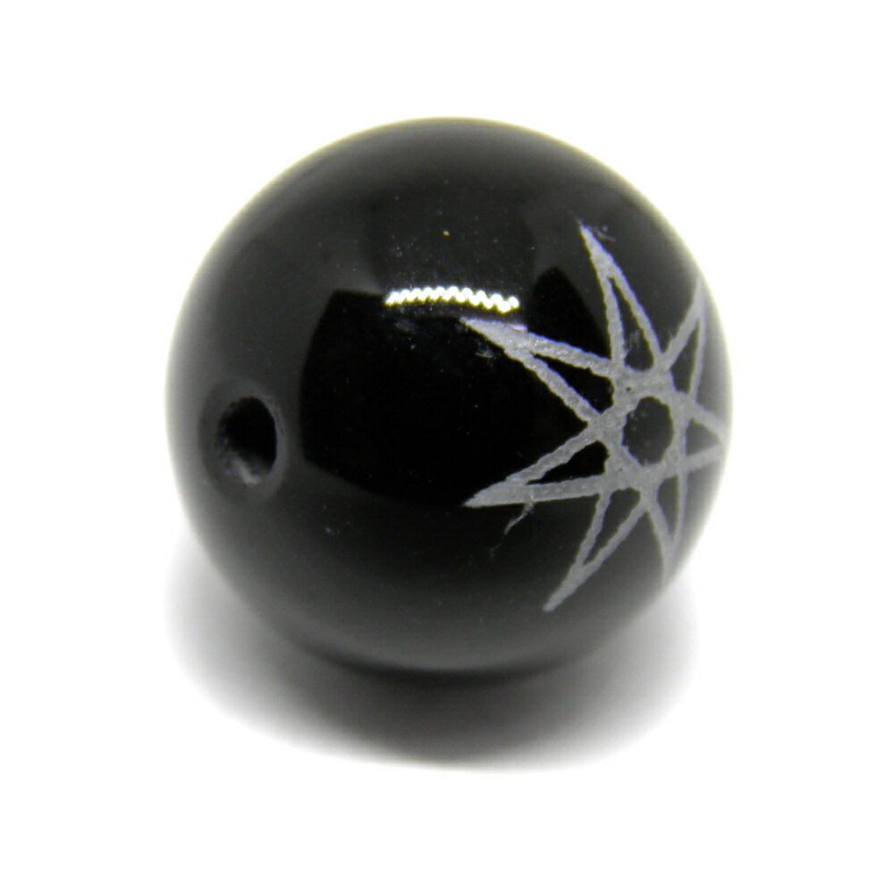 オニキス 銀彫り 七芒星 Heptagram ヘプタグラム ビーズ 12mm玉ビーズ 横穴 一粒売り パワーストーン / インペリアルオーラ おしゃれ かわいい オシャレ 可愛い プレゼント ギフト 贈り物
