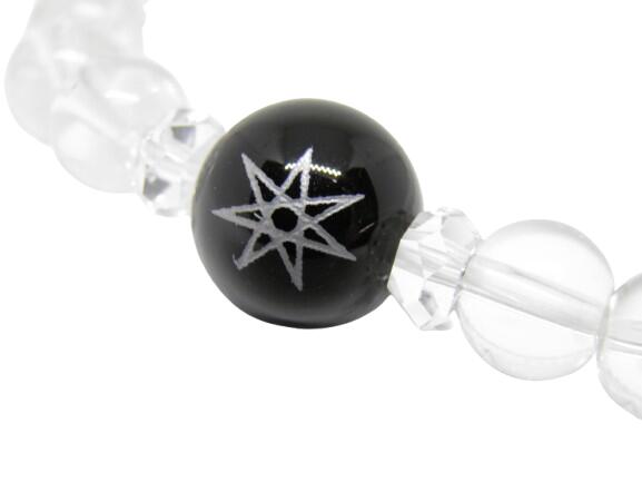 七芒星 Heptagram ヘプタグラム オニキス 白彫り 12mm ブレスレット 彫刻ビーズ・彫りビーズ 天然石 パワーストーン / インペリアルオーラ おしゃれ かわいい オシャレ 可愛い プレゼント ギフト 贈り物