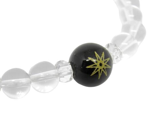 九芒星 Enneagram エニアグラム オニキス 金彫り 12mm ブレスレット 彫刻ビーズ・彫りビーズ 天然石 パワーストーン / インペリアルオーラ おしゃれ かわいい オシャレ 可愛い プレゼント ギフト 贈り物