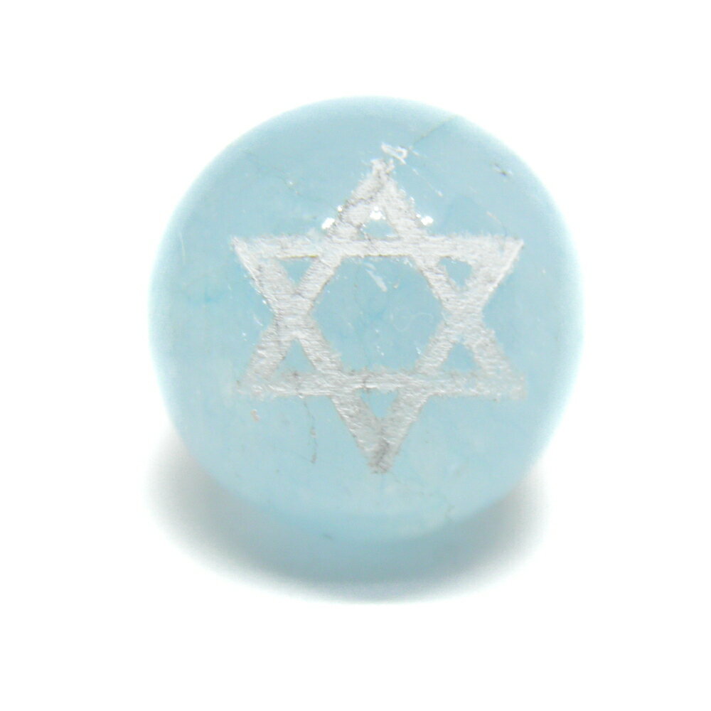 【彫刻ビーズ・彫りビーズ】ブルースポンジクォーツ 六芒星 白彫り 12mm 一粒売り 風水 パワーストーン..