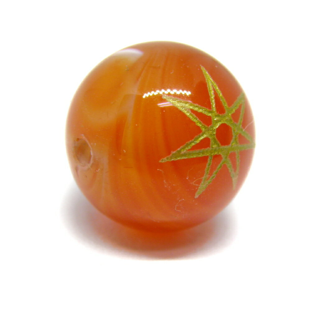 カーネリアン 金彫り 七芒星 Heptagram ヘプタグラム ビーズ 12mm玉ビーズ 横穴 一粒売り パワーストーン / インペリアルオーラ おしゃれ かわいい オシャレ 可愛い プレゼント ギフト 贈り物
