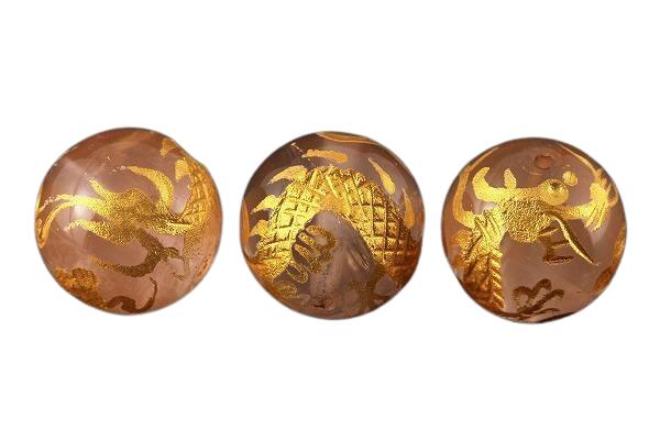彫刻ビーズ マダガスカルローズ 12mm (金彫り) 五爪龍 1粒売り 天然石 パワーストーン / インペリアルオーラ おしゃれ かわいい オシャレ 可愛い プレゼント ギフト 贈り物