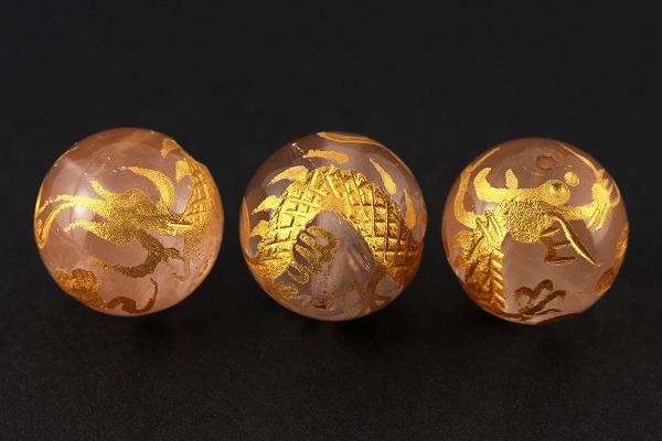 彫刻ビーズ マダガスカルローズ 12mm (金彫り) 五爪龍 1粒売り 天然石 パワーストーン / インペリアルオーラ おしゃれ かわいい オシャレ 可愛い プレゼント ギフト 贈り物