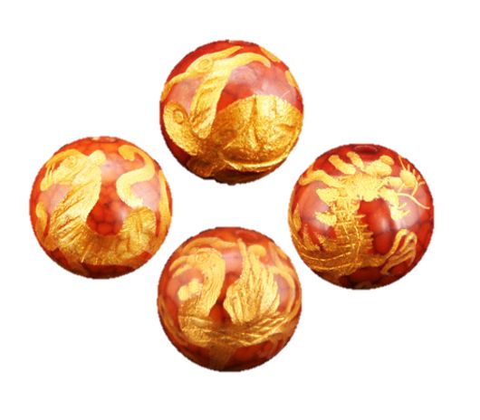 四神獣セット 龍紋メノウ 金彫り 彫刻ビーズ 10mm玉 青龍・朱雀・白虎・玄武 天然石 パワーストーン / インペリアルオーラ おしゃれ かわいい オシャレ ...