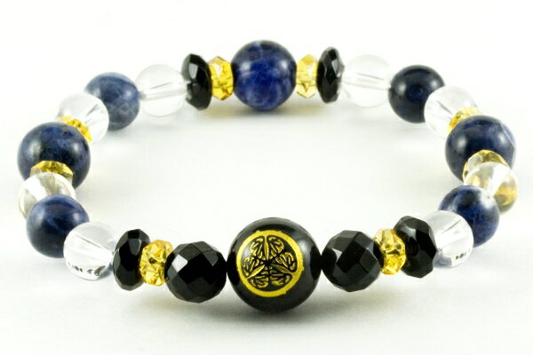 戦国武将ブレスレットオニキス家紋 彫刻ビーズ サイズ約17.5cm 天然石 パワーストーン / インペリアルオーラ おしゃれ かわいい オシャレ 可愛い プレゼ...