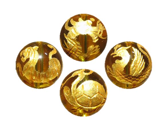 四神獣4点セット シトリン金彫り 彫刻ビーズ 10mm玉 青龍・朱雀・白虎・玄武 風水 パワーストーン / インペリアルオーラ おしゃれ かわいい オシャレ 可...