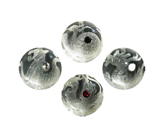 宝珠・水晶四神獣手彫り玉セット 彫刻ビーズ 10mm玉 青龍・朱雀・白虎・玄武 天然石 風水 パワーストーン / インペリアルオーラ おしゃれ かわいい オシャ...