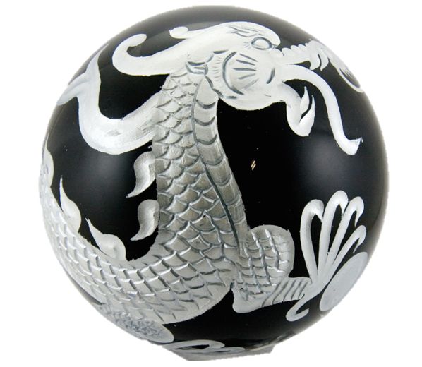 【彫刻置物】丸玉 オブシディアン 100mm 五爪龍 鳳凰 (銀彫り) 送料無料 天然石 パワーストーン プチギフト 転勤 退職 お礼 母の日 敬老の日 ギフト...