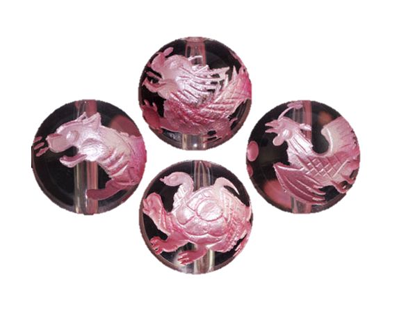 水晶(ピンク色入り)四神獣手彫り玉セット 彫刻ビーズ 10mm玉 青龍・朱雀・白虎・玄武 天然石 パワーストーン / インペリアルオーラ おしゃれ かわいい オ...