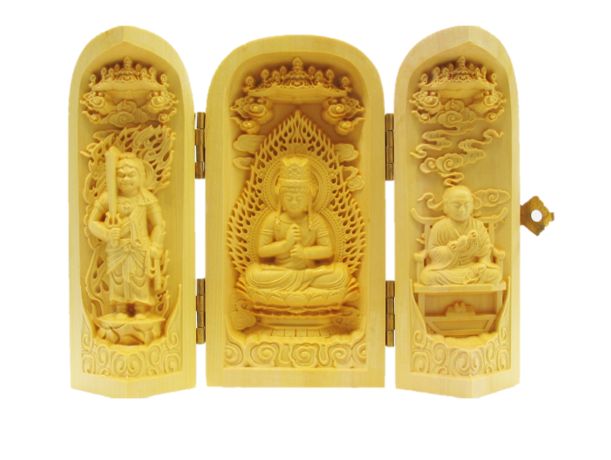 総柘植材 三開仏 置物 大日如来・弘法大師・不動明王 プチギフト 転勤 退職 お礼 母の日 敬老の日 ギフト / 天然石、パワーストーンの専門店インペリアルオー...