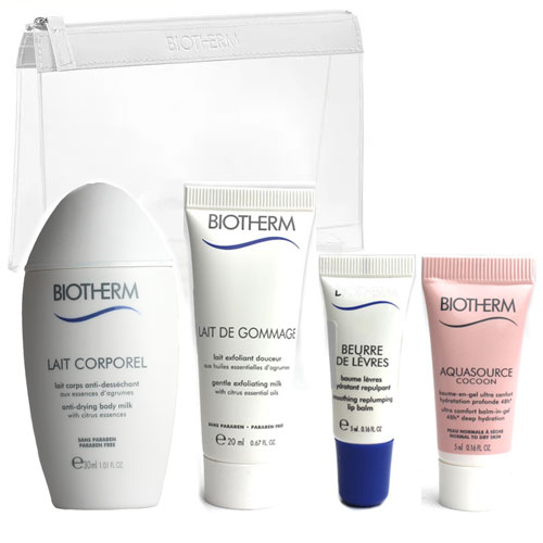 ビオテルム クリアポーチ ギフトセット（リップバーム 乳液 ボディミルク スクラブ）BIOTHERM FACE ＆ BODY GIFT SET WITH CLEAR POUCHブランド コスメ ギフト