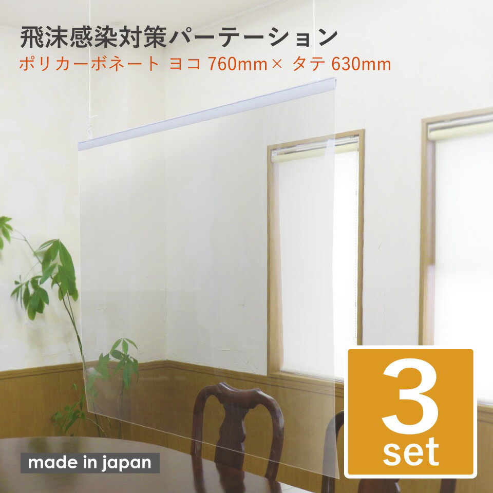 Rakuten - 【即使えるクーポン配布中！】 天吊り 3枚セット 感染飛沫対策 パーテーション 素材：ポリカーボネート 横760mm 縦630mm 送料無料