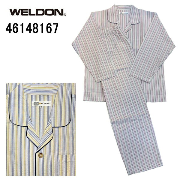 Rakuten - セール 20%OFF SALE WELDON ウエルドン サッカー マルチストライプ メンズ 長袖パジャマ 前開き 綿100% 快眠 品質 素材 送料無料 お誕生日 父の日 プレゼント 実用的 紳士 人気 ブランド 男性 大人 ダンディ 団塊世代 年間 50代 60代 70代 80代 本格 安心 本物志向 夏素材