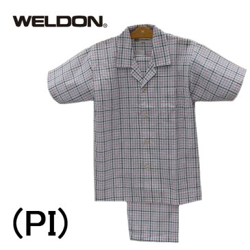 【WELDON】ウエルドン半袖＋長パンツパジャマ 前開きメンズパジャマ綿100%【送料無料】【ギフトラッピング無料】父の日内祝いお見舞い 快気祝いお誕生日 記念日プレゼントに最適