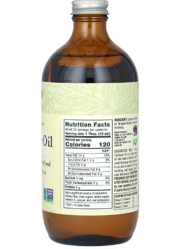 FLORA 　フローラ　Certified Organic Sunflower Oil 17 fl.oz サンフラワー 種子 オイル 油 オメガ脂肪酸 オメガ6 リノレン酸 オメガ9 オレイン酸 食用油 500ml aquaseven-10001032 AQUA7 SHOP サンプル画像2