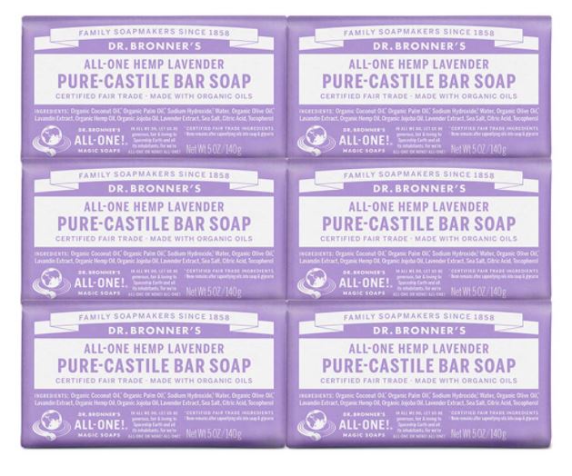 ドクターブロナー 洗顔石鹸 6個セット ドクターブロナー マジックソープ Pure-Castile Bar Soap 5 oz 石鹸ピュアカスティール　ラベンダー