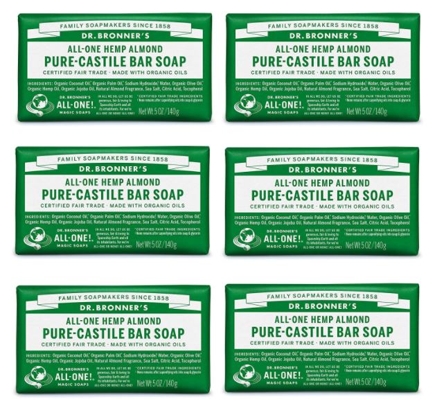 ドクターブロナー 洗顔石鹸 6個セット ドクターブロナー マジックソープ Pure-Castile Bar Soap Almond 5 oz 石鹸ピュアカスティール　アーモンド