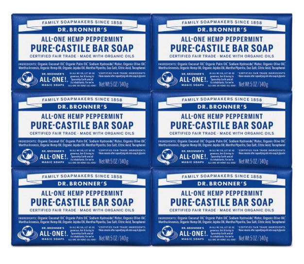 6個セット　ドクターブロナー マジックソープ Pure-Castile Bar Soap 5 oz 石鹸ピュアカスティール　ペパーミント