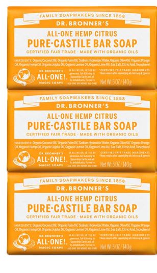 3個セット ドクターブロナー マジックソープ Pure-Castile Bar Soap 5 oz 石鹸ピュアカスティール シトラス