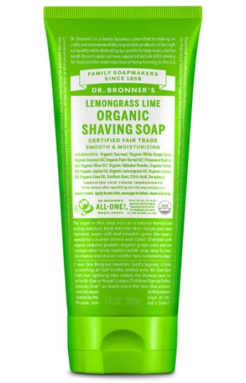 ドクターブロナーズ オーガニック フェアトレード シェービング ソープ 　レモングラス＆ライム　7oz　〔70409］
