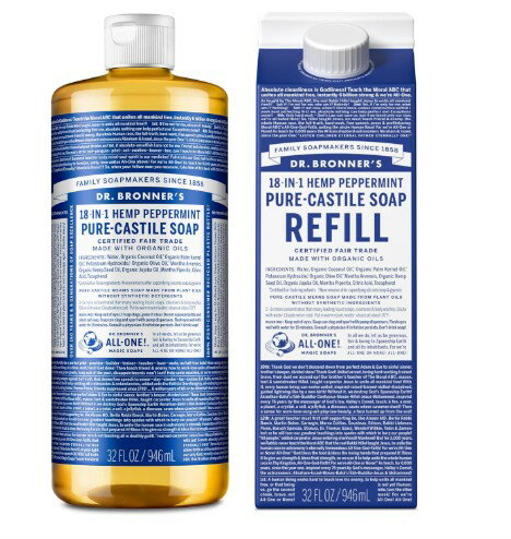 ボトルと詰め替え用セット ドクターブロナー マジックソープ ボトルと詰め替え用 ペパーミント REFILL (944mL)【マジックソープ(Dr.Bronner)】[液体ボディソープ]