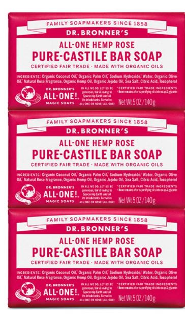 Dr　ブロナー 3個セット ドクターブロナー マジックソープ Pure-Castile Bar Soap 5 oz 石鹸ピュアカスティール　ローズ